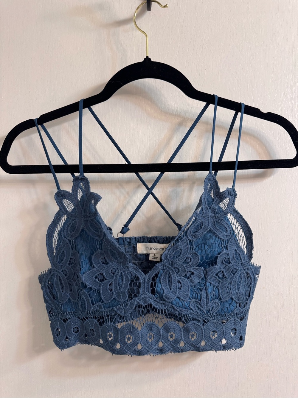 Blue Lace Bralette with Smock Stretch Back Size L